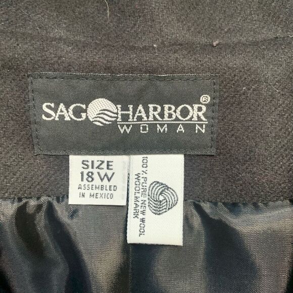 Vintage 90s Black Wool Blazer Jacket Single Button Oversized Plus Size 18W - Picture 6 of 10